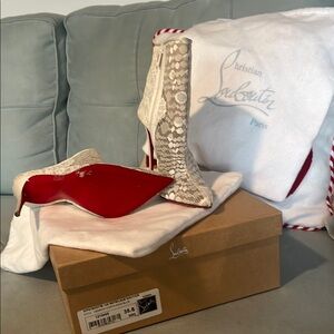 Christian Louboutin White Lace Boots